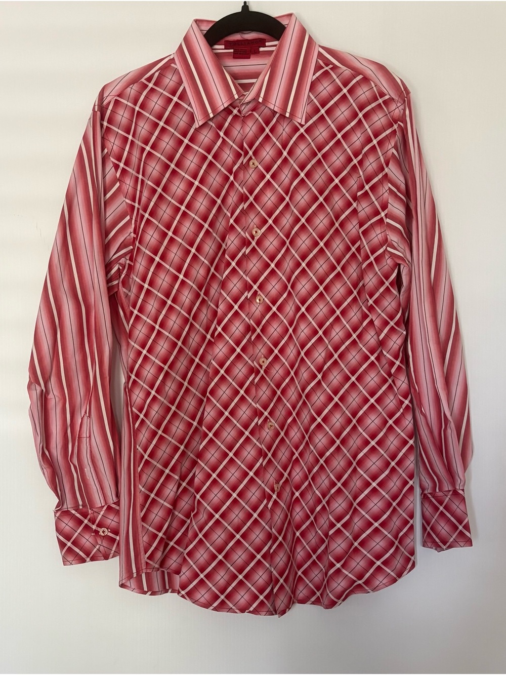 Men's Red Plaid Long-Sleeve Button-Down Shirt